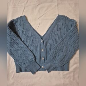 Elegant Blue Cable Knit Crop Sweater/Cardigan. NWOT!